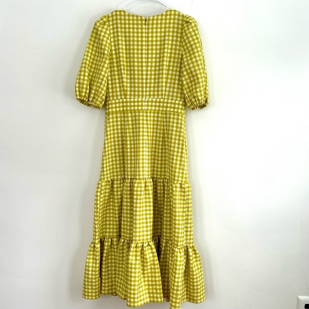 Ann Taylor Green/Yellow Gingham Tiered Puff Sleeve Midi Dress, V-Neck, Size 2 - Picture 6 of 6